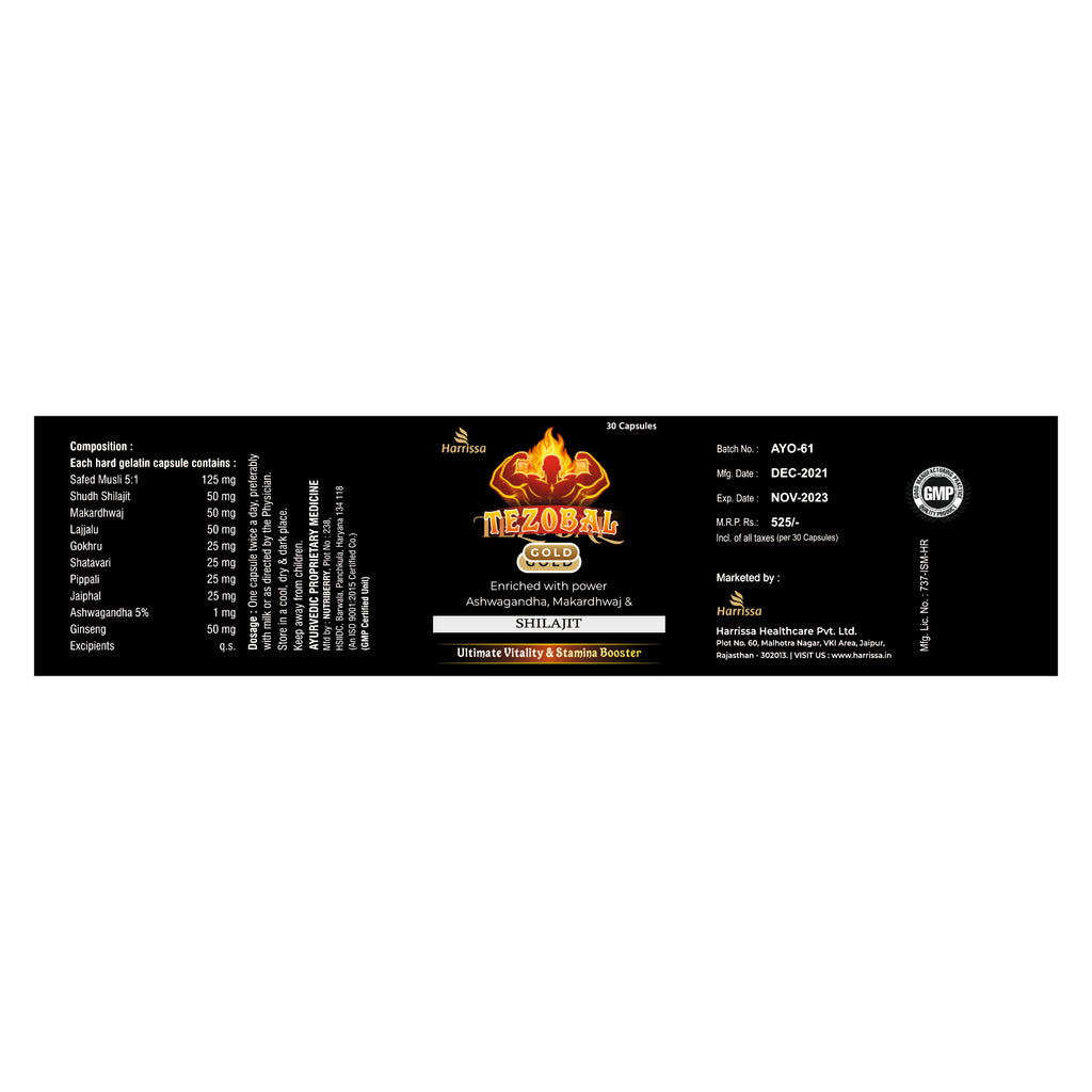 Tezobal Gold Shilajit Capsules | Energy & Stamina Booster | 30 Capsules
