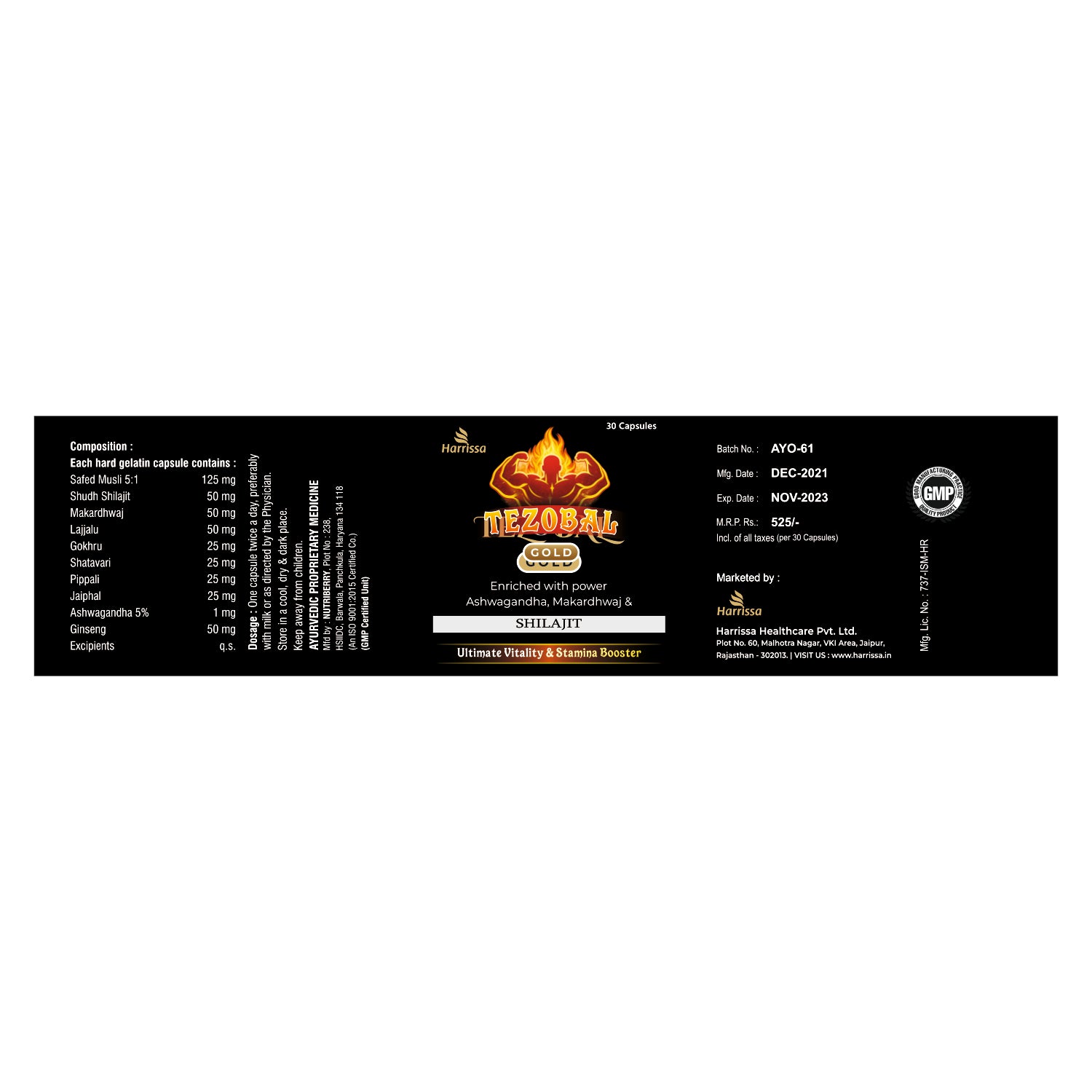 Tezobal Gold Shilajit Capsules | Energy & Stamina Booster | 30 Capsules