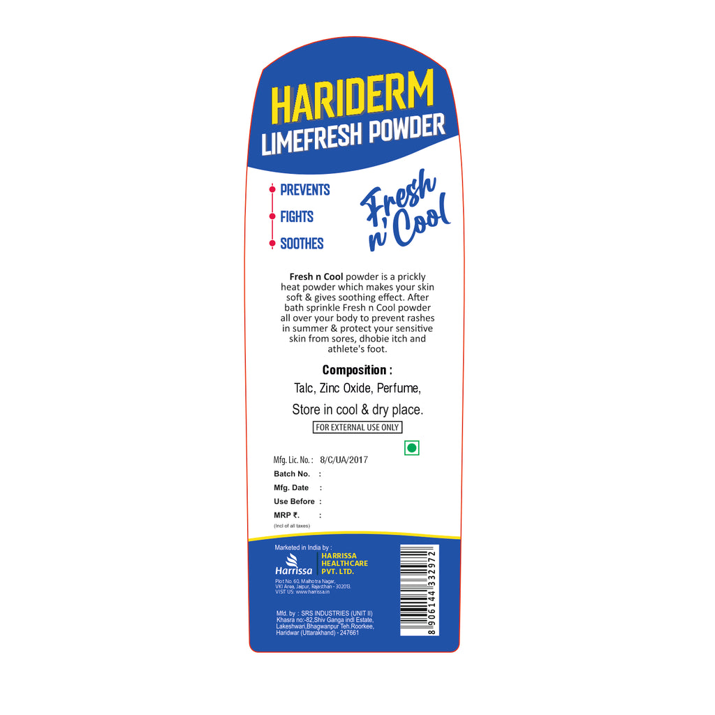 Hariderm Limefresh Powder 150g | Cooling Lime Body Powder (2 pcs)