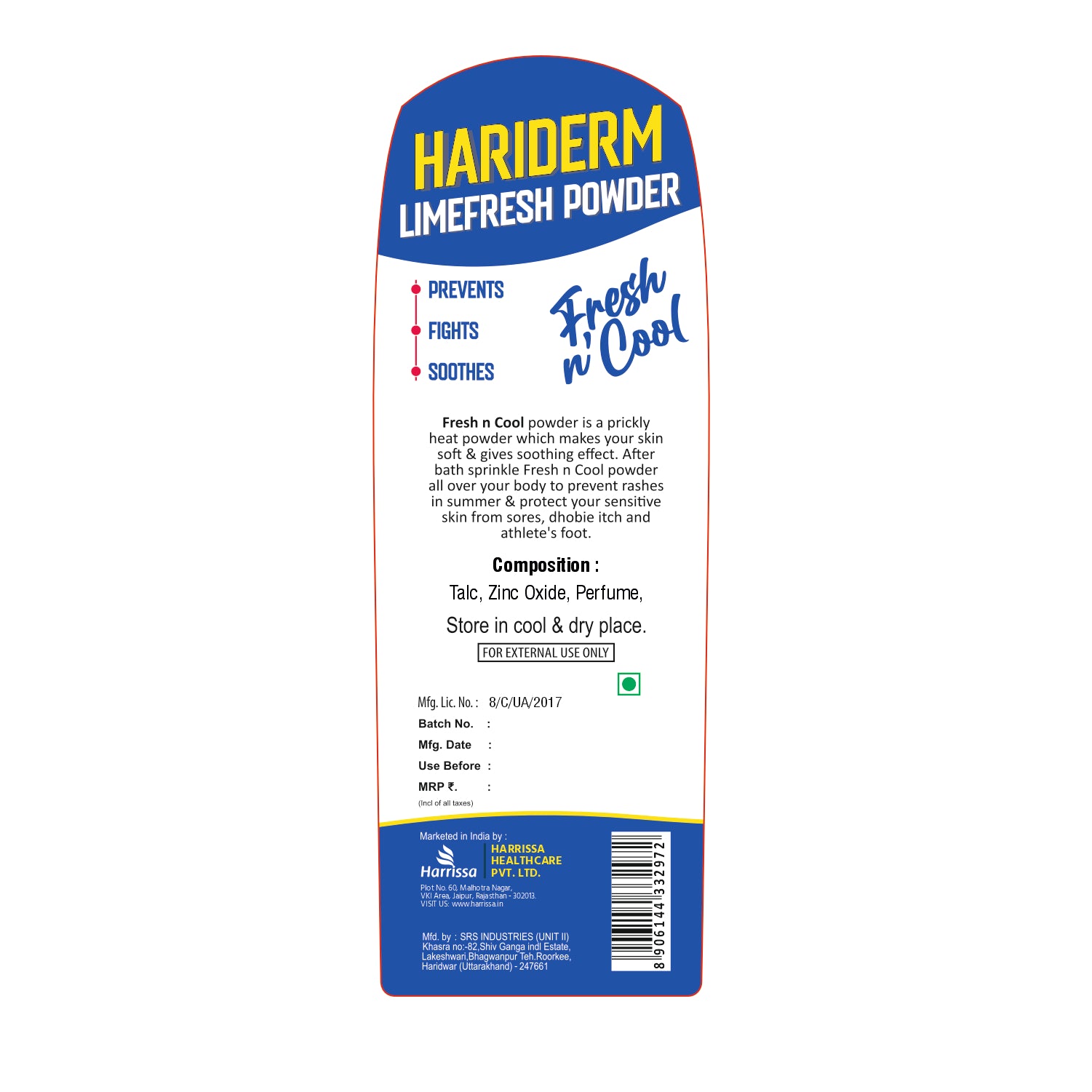 Hariderm Limefresh Powder 150g | Cooling Lime Body Powder (2 pcs)