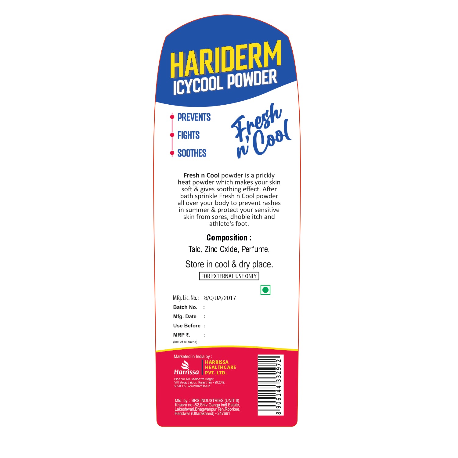 Hariderm Icycool Powder Icymint 150g | Cooling Body Powder for Freshness (2PCS)