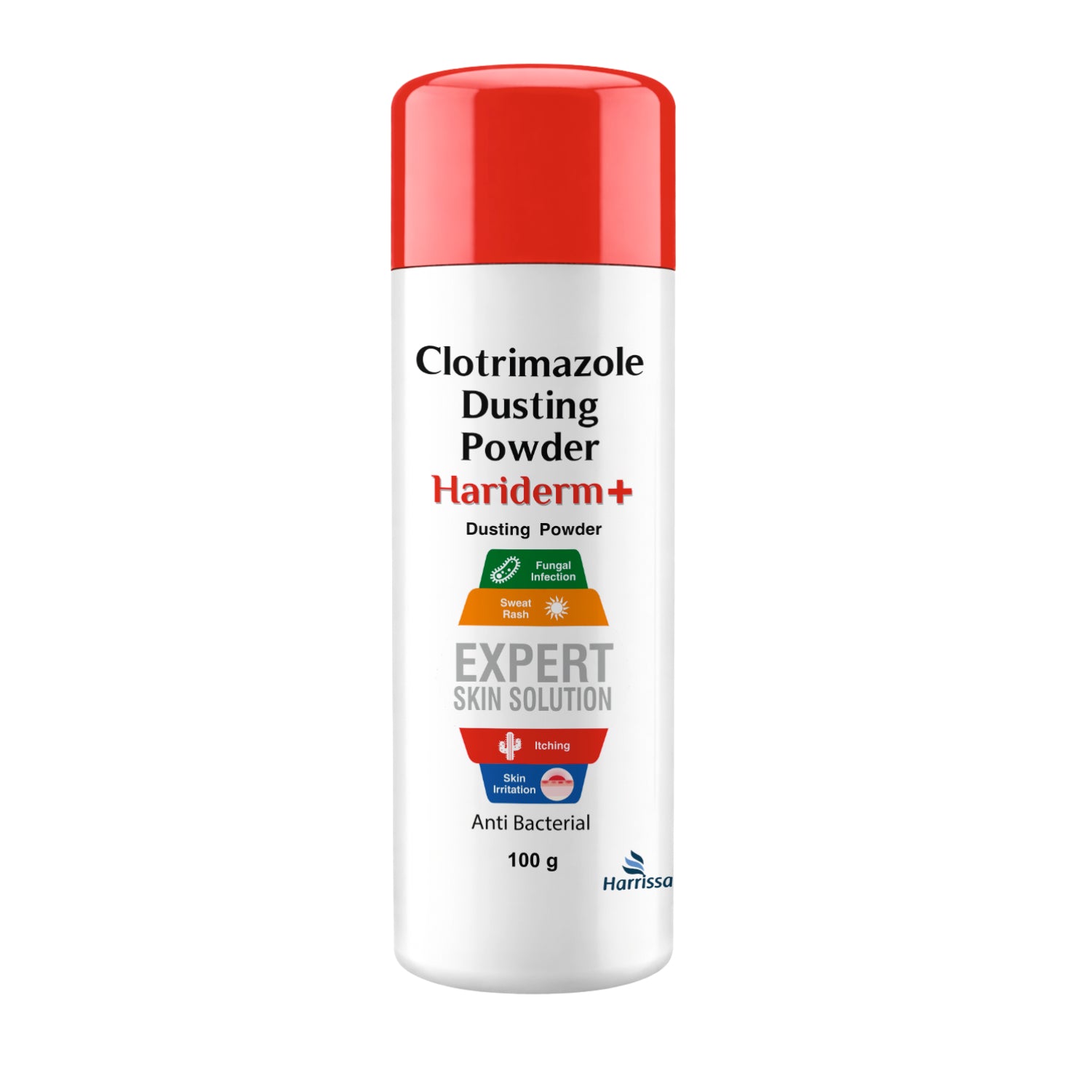 Hariderm+ Clotrimazole Dusting Powder 100g for fungal infection, sweat rash, itching and skin irritation
