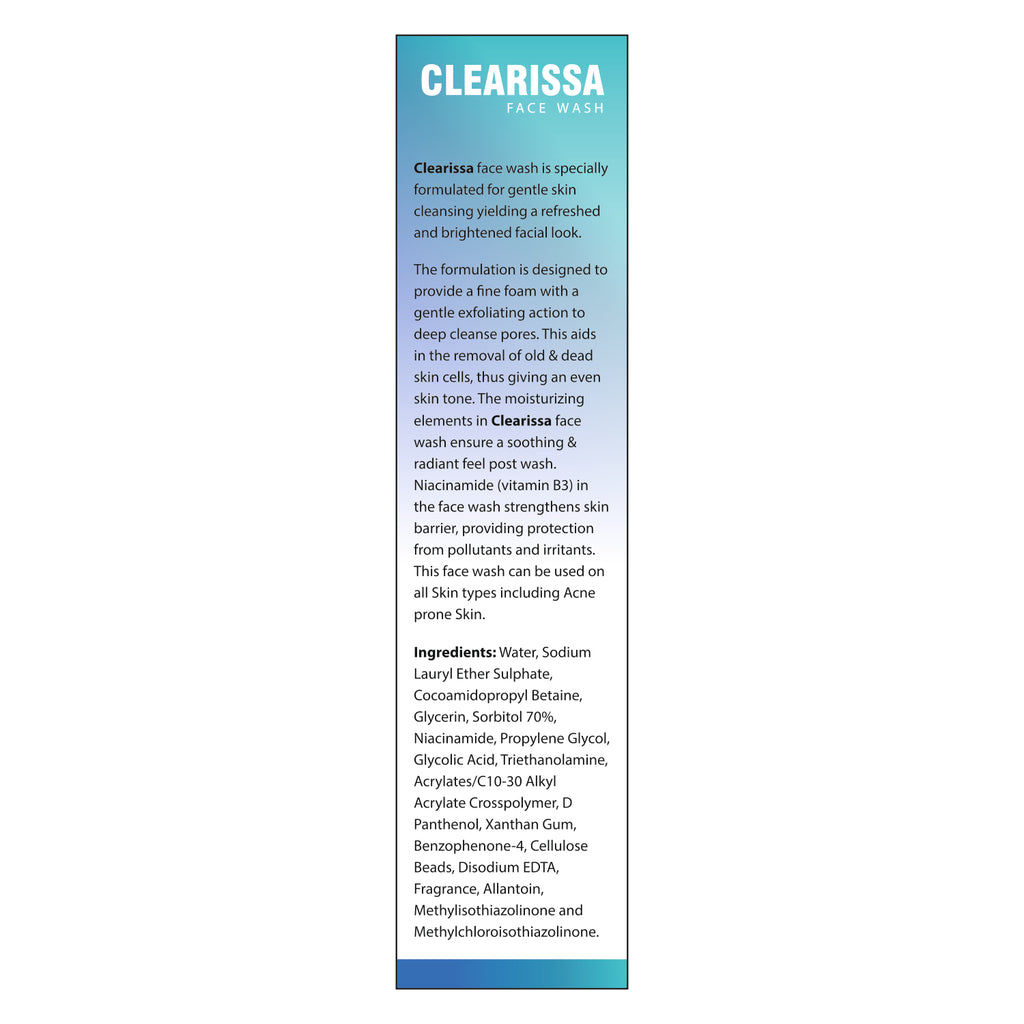 CLEARISSA Foaming Face Wash for Acne Prone Skin | Gentle Exfoliating Face Cleanser | 100g