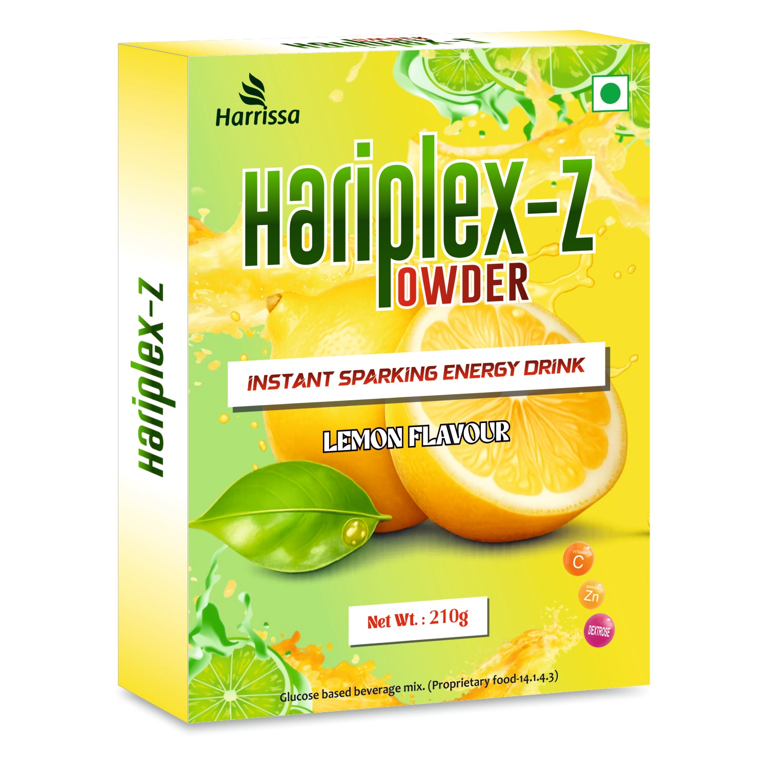 Hariplex-Z Powder Lemon Flavour Instant Energy Drink Mix | Vitamin C, Zinc & Dextrose | 210g