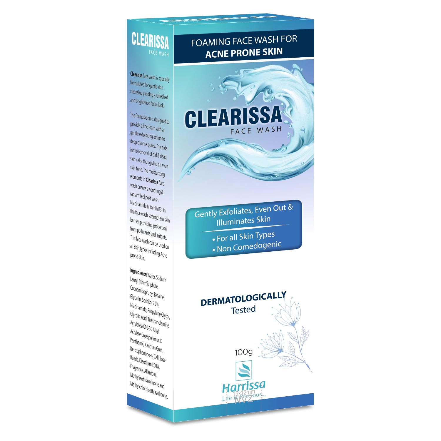 CLEARISSA Foaming Face Wash for Acne Prone Skin | Gentle Exfoliating Face Cleanser | 100g