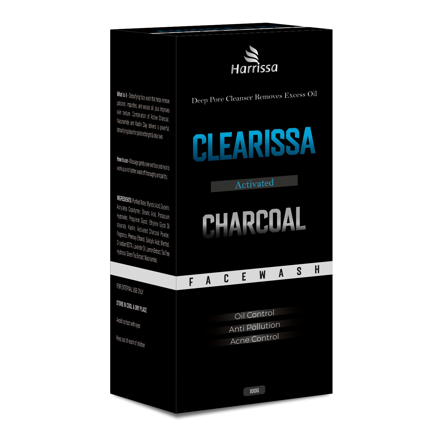 Clearissa Charcoal Face Wash 100g | Deep Cleansing & Oil Control Face Cleanser